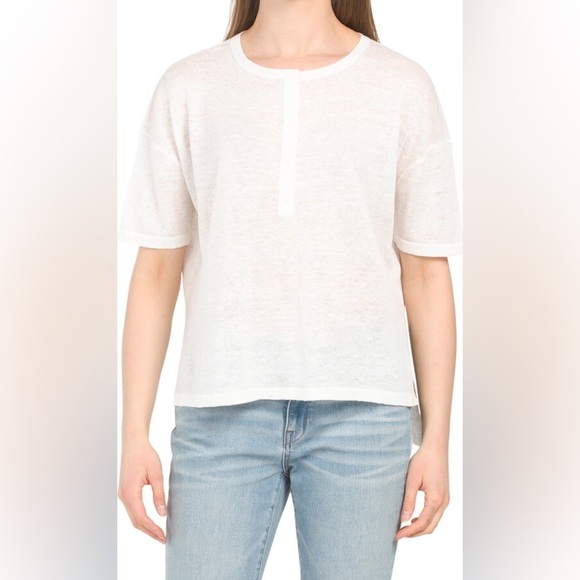 Skull Cashmere 100% Linen Penenlope Henley Top Honey Natural Flax Sz L - Picture 3 of 5